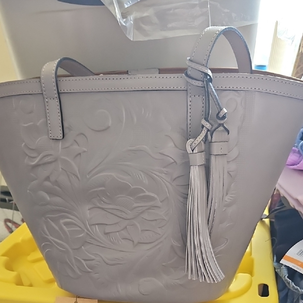 Patricia Nash Elegant XL Gray Embossed Tote Bag